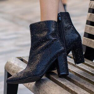 Black Rhinestone Boots Sparkly Ankle Booties Glitter